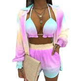 Multicolor Three-Piece Suit Long-Sleeved Top Spring Shorts